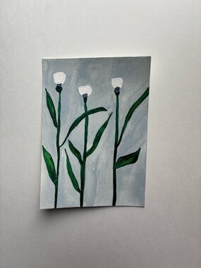 Minimalist Watercolor White Floral Art